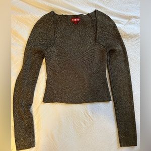 STAUD Metallic Black Long Sleeve Knit Top
